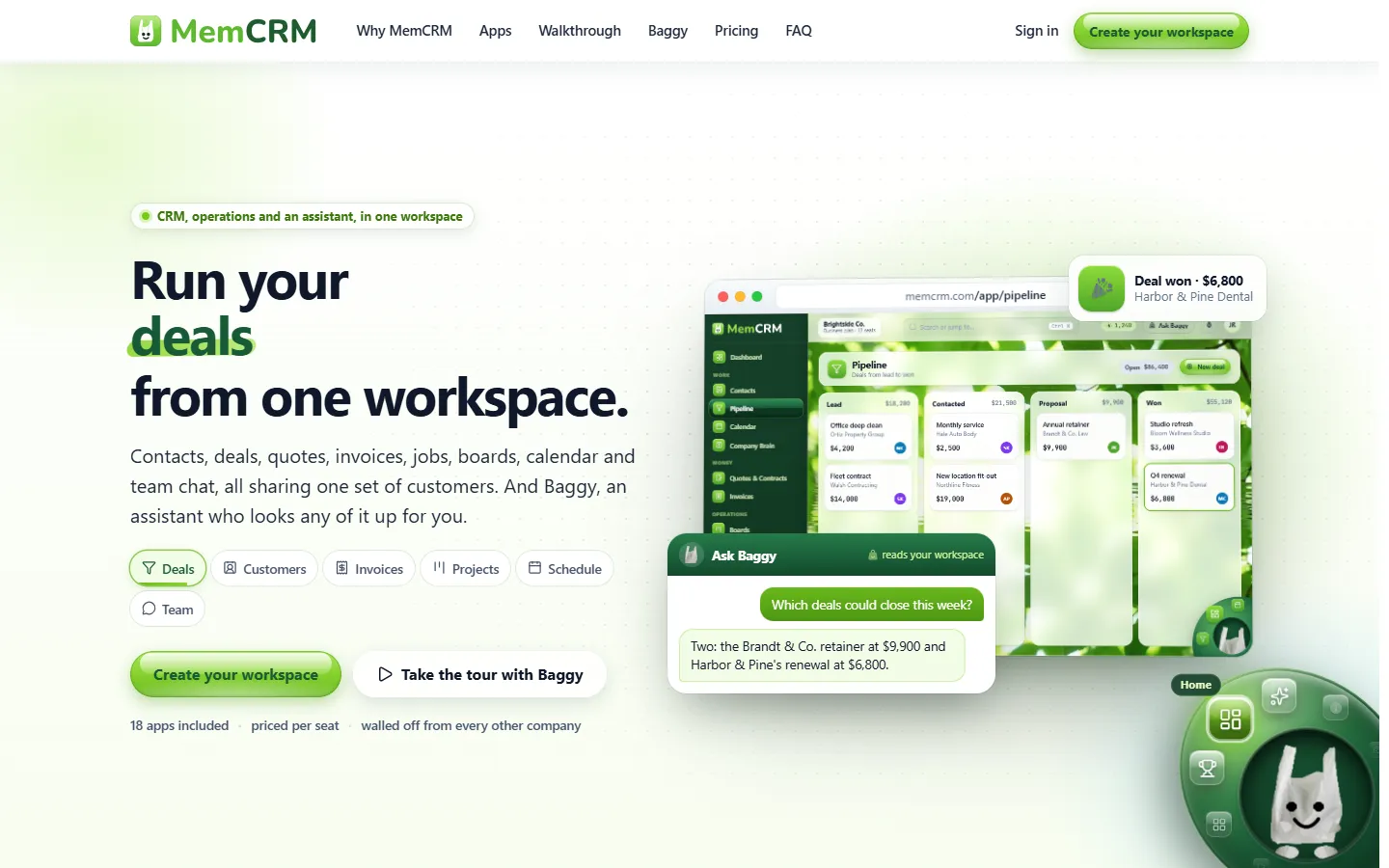 MemCRM landing page