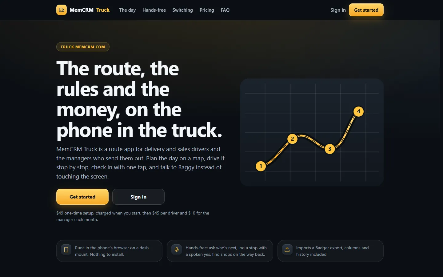 MemCRM Truck landing page